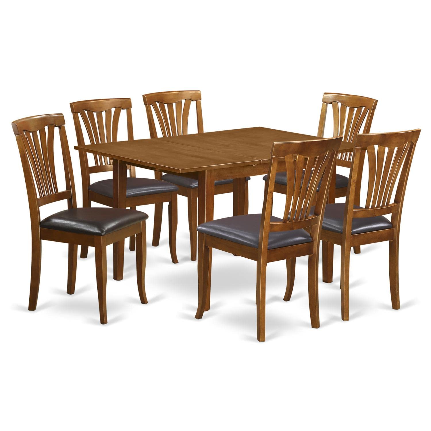 East West Furniture MLAV7-SBR-LC Milan 7 Piece Modern Set Consist of a Rectangle Wooden Table with Butterfly Leaf and 6 Faux Leather Kitchen Dining Chairs, 36x54 Inch