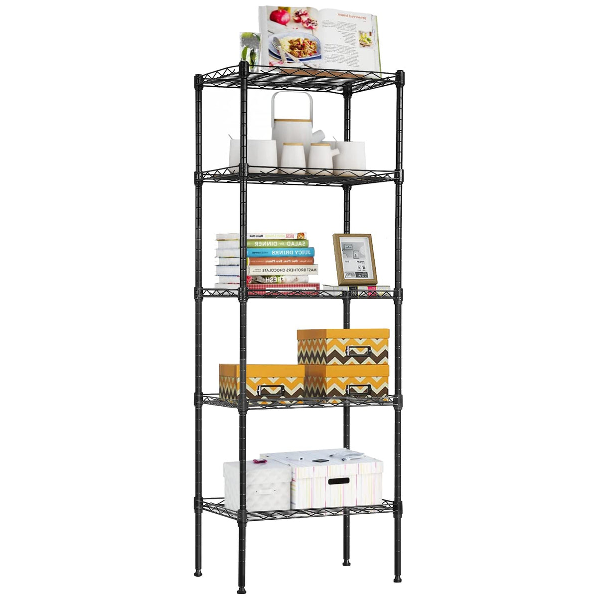 Adjustable Nsf-Certified Metal Shelf Wire Shelving Unit Storage For Small Places Restaurant Garage Pantry Kitchen Garage Rack (Black, 16.7L×11.8W×47.6H)