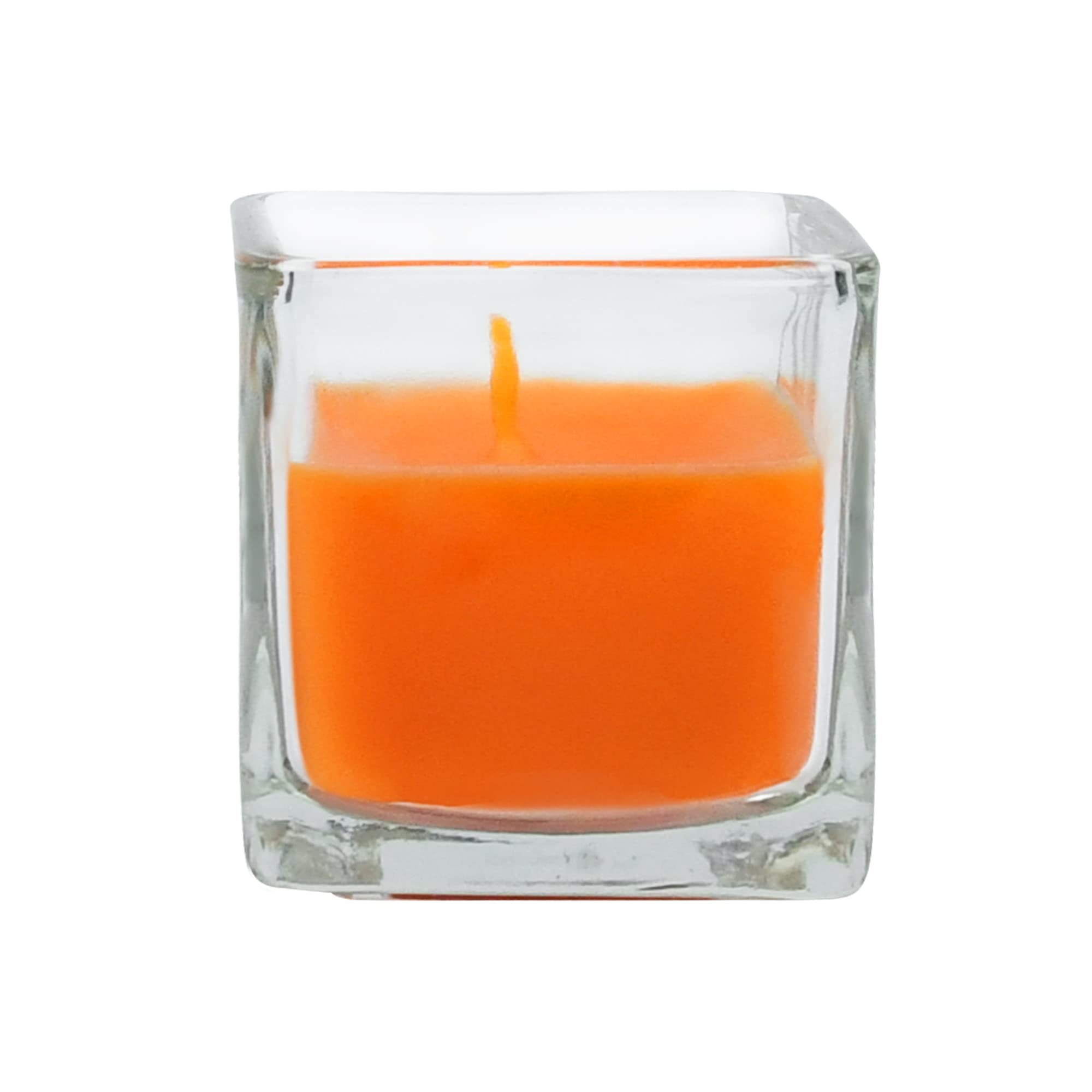 Zest Candle 12-Piece Votive Candles, Orange Square Glass