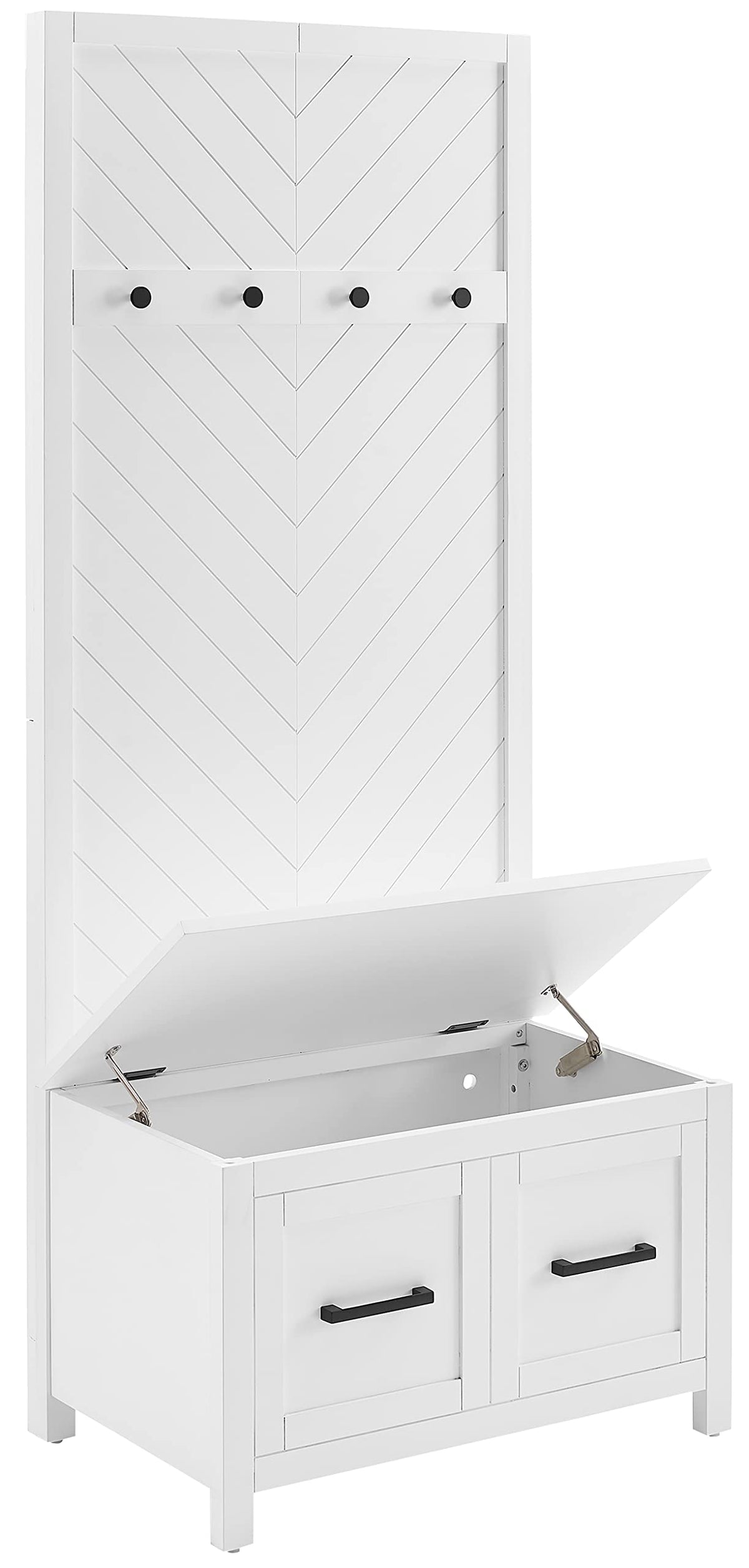 Crosley Furniture Kayce Hall Tree with Storage Bench and Coat Rack Hooks for Hanging, White