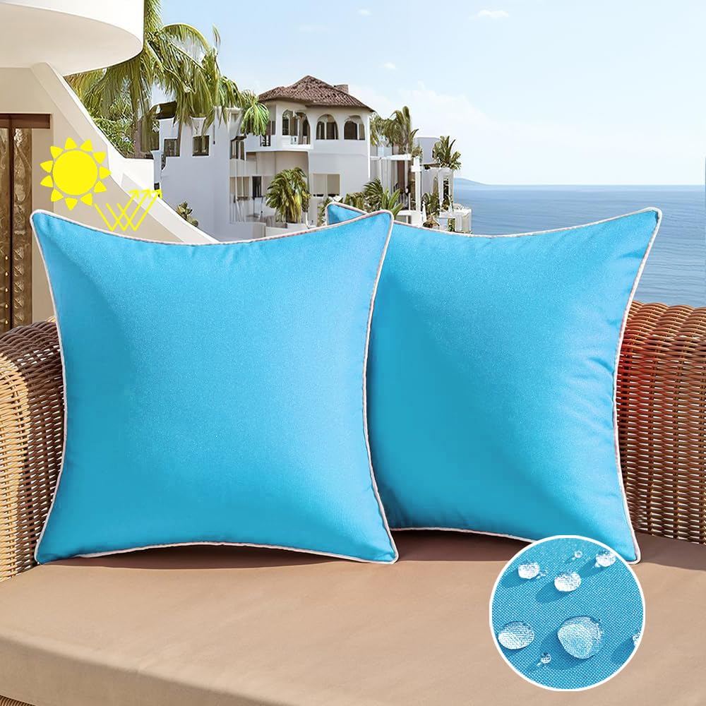All Smiles Outdoor Waterproof Throw Pillow Covers 18X18 Set Of 2 Sky Blue Decorative Patio Tent Bed Sofa Living Room Furniture S