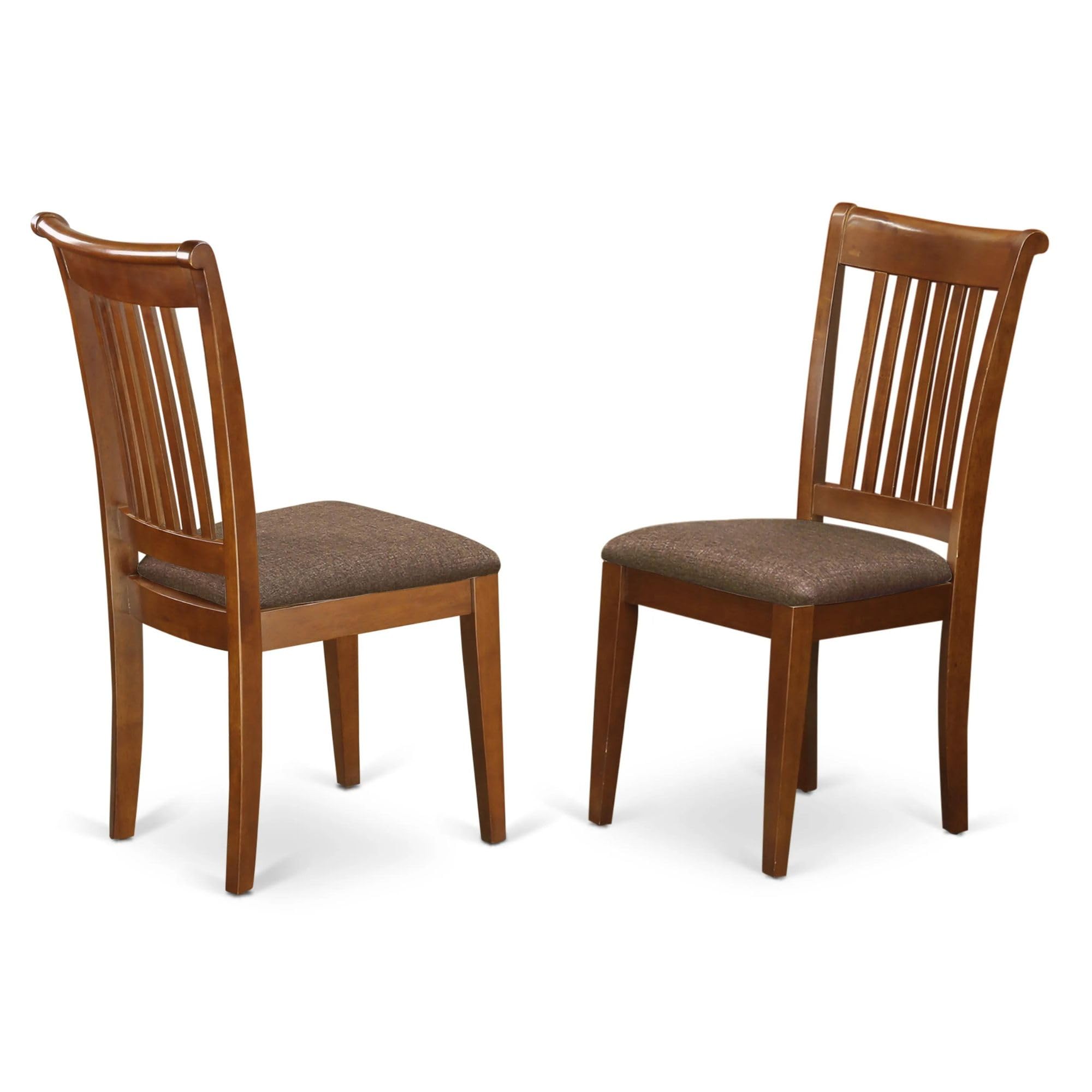 East West Furniture Portland Dining Linen Fabric Upholstered Wooden Chairs, Set of 2, Saddle Brown