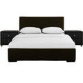 Hindes Upholstered Platform Bed, Brown, Queen with 2 Nightstands/ Brown