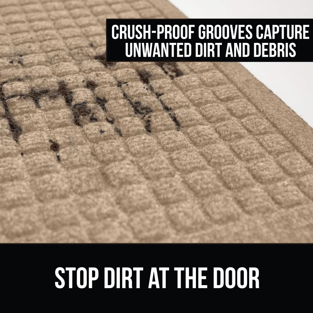 Gorilla Grip Ultra Absorbent Moisture Guard Doormat, Absorbs Up To 1.7 Cups Of Water, Stain And Fade Resistant, Spiked Rubber Backing, All Weather Mats Capture Dirt, Indoor Outdoor, 29X17, Beige