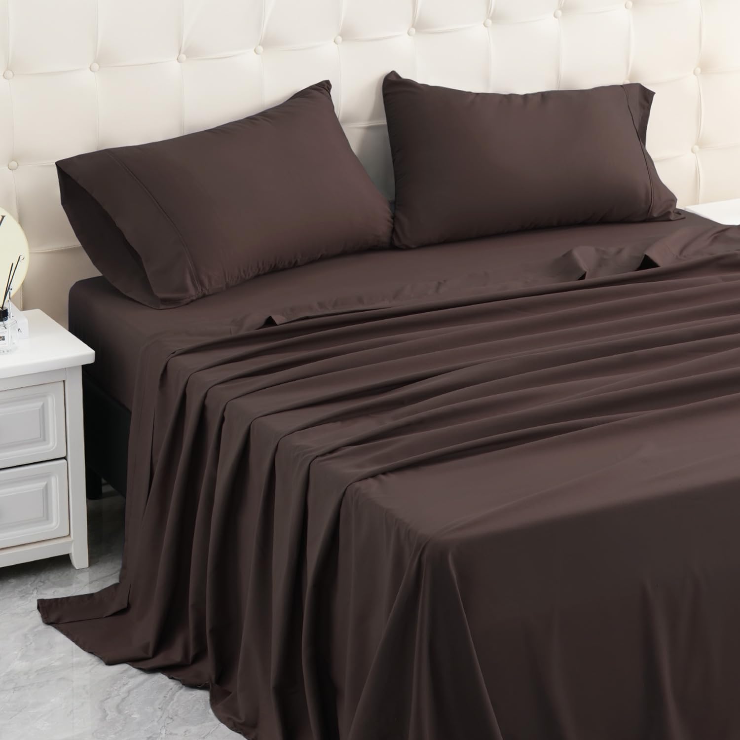 Micoral Full Bed Sheets Set, Soft Breathable Bedding Sheet Set, Sheets Set With 16'' Deep Pocket Design (4 Pieces, Full, Brown)