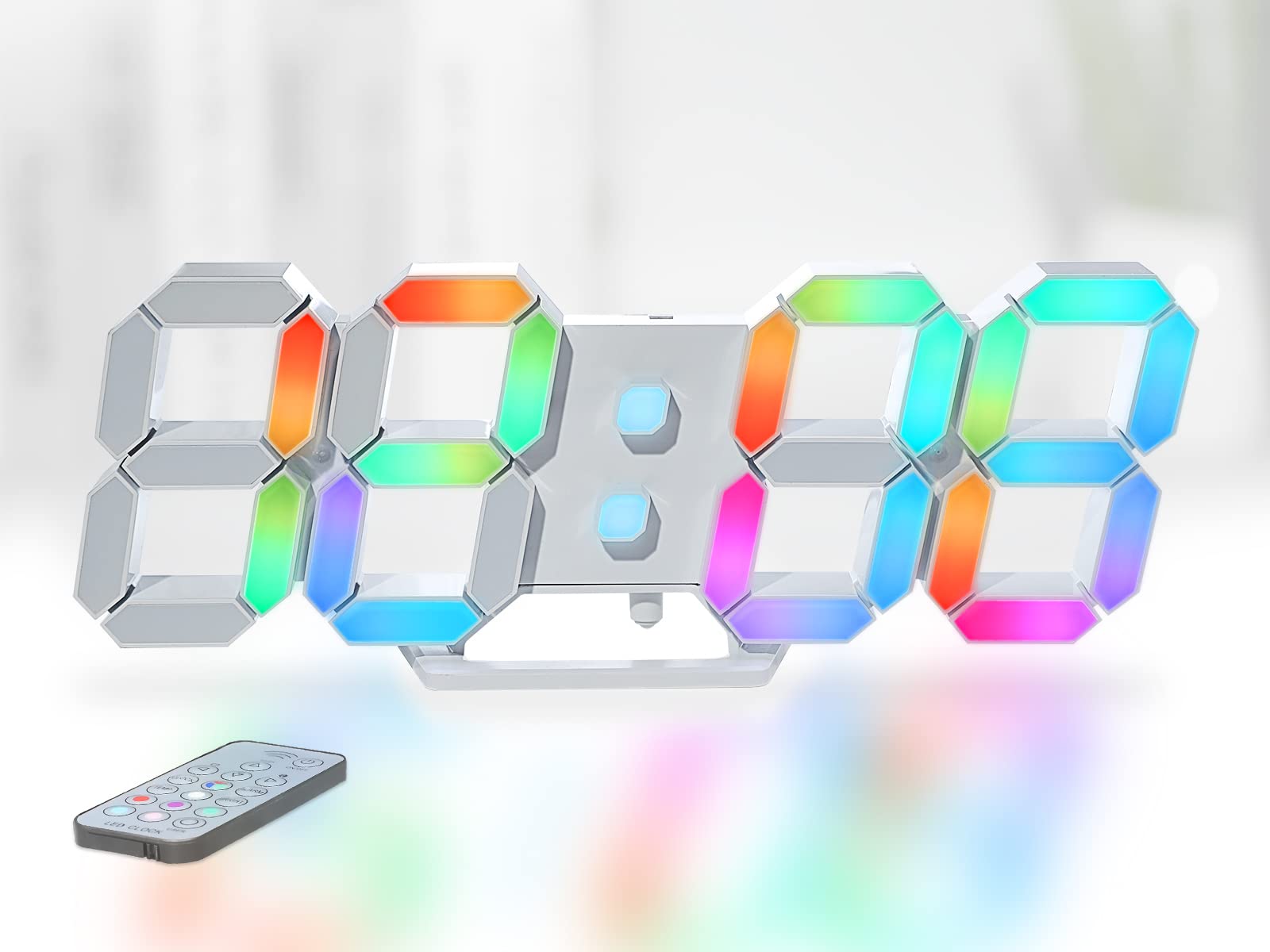 KOSUMOSU Wall Clock Neon Digital Clock 3D LED Desk Clock Large Display 9.7 RGB Clock Alarm Clock for Bedroom Living Room,Remote,