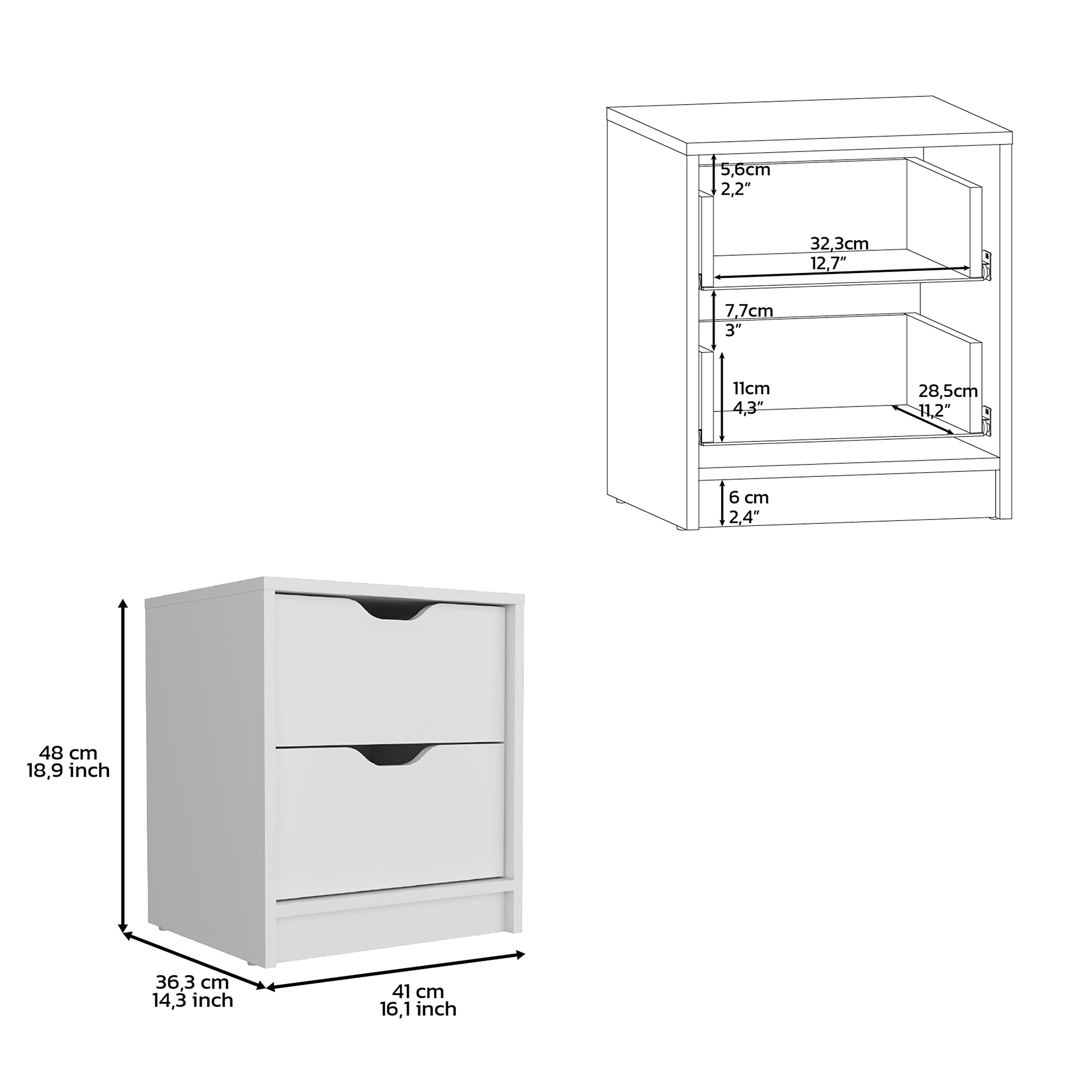 Double Drawer Nightstand 19&Quot; H, Bedside Table, White