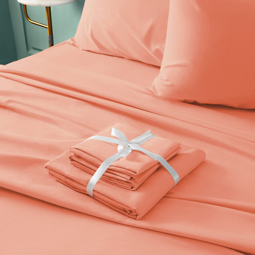 Bysure 6 Pieces Bed Sheets Set(Queen, Coral) - Super Soft 1800 Thread Count 100% Microfiber Sheets With Deep Pockets, Wrinkle &