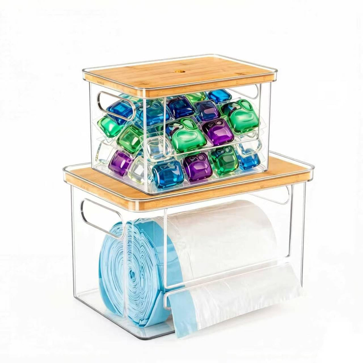FullCan Trash Bag Dispenser XL and Dishwasher Pod Organizer | Extra Large Trash Bag Holder for 13/30/33 Gallon Bags | Under Sink