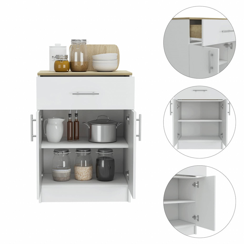 HomeRoots White - Light Oak Particle Board Ligh Oak and White Pantry Cabinet