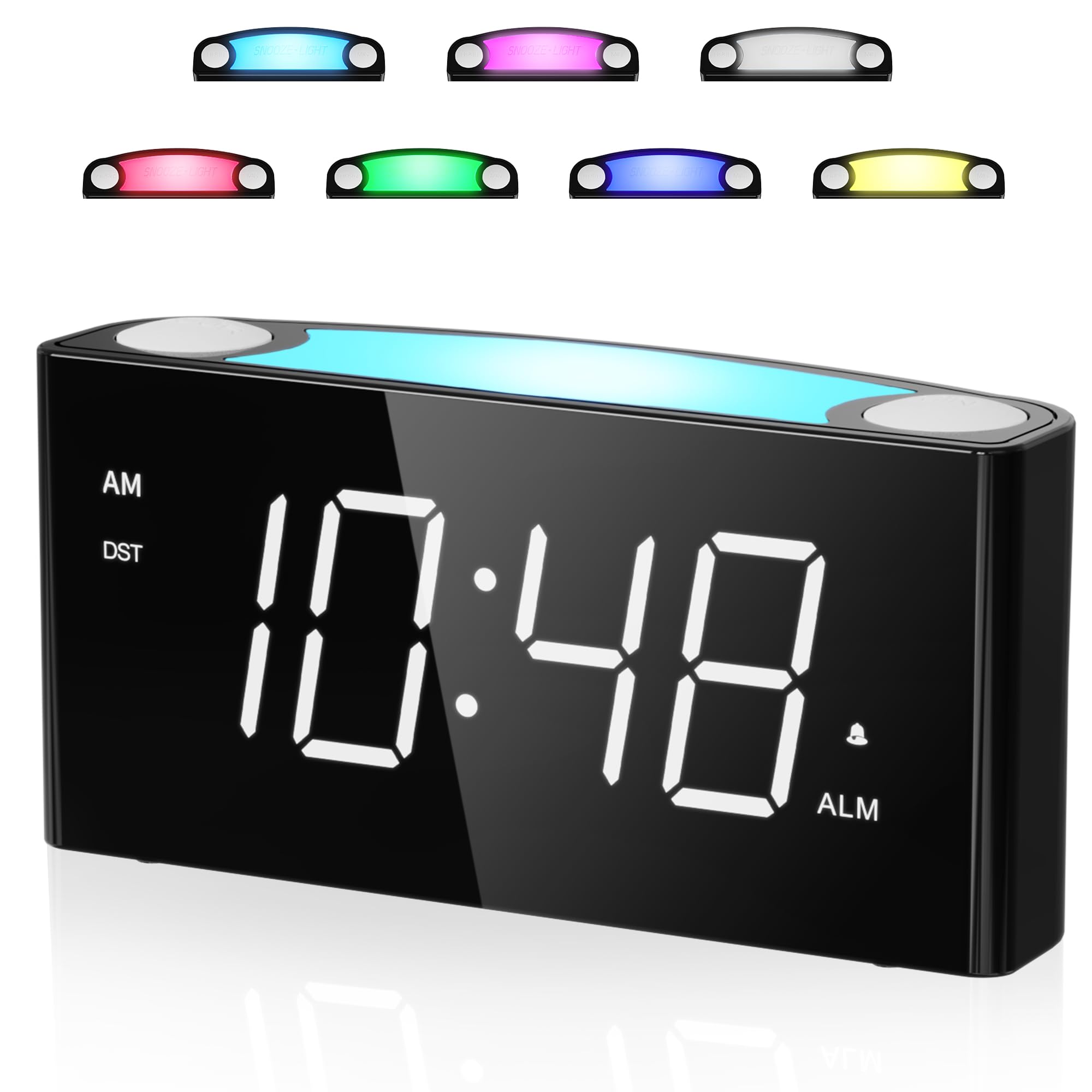 Digital Alarm Clock,7.5 Big LED Display & Full Dimmer,USB Cellphone Chargers,7-Color Night Light,Adjustable Volume,12/24 H,Plug-