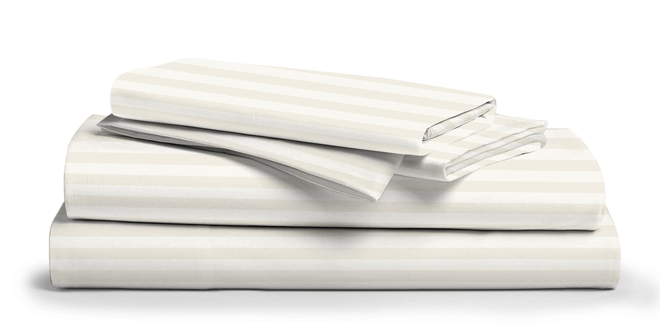 Thread Spread Luxury Egyptian Cotton Queen Stripe Sheet Set, 600 Thread Count Extra Long Staple 4 Pc Set, Queen Damask Sheets, S
