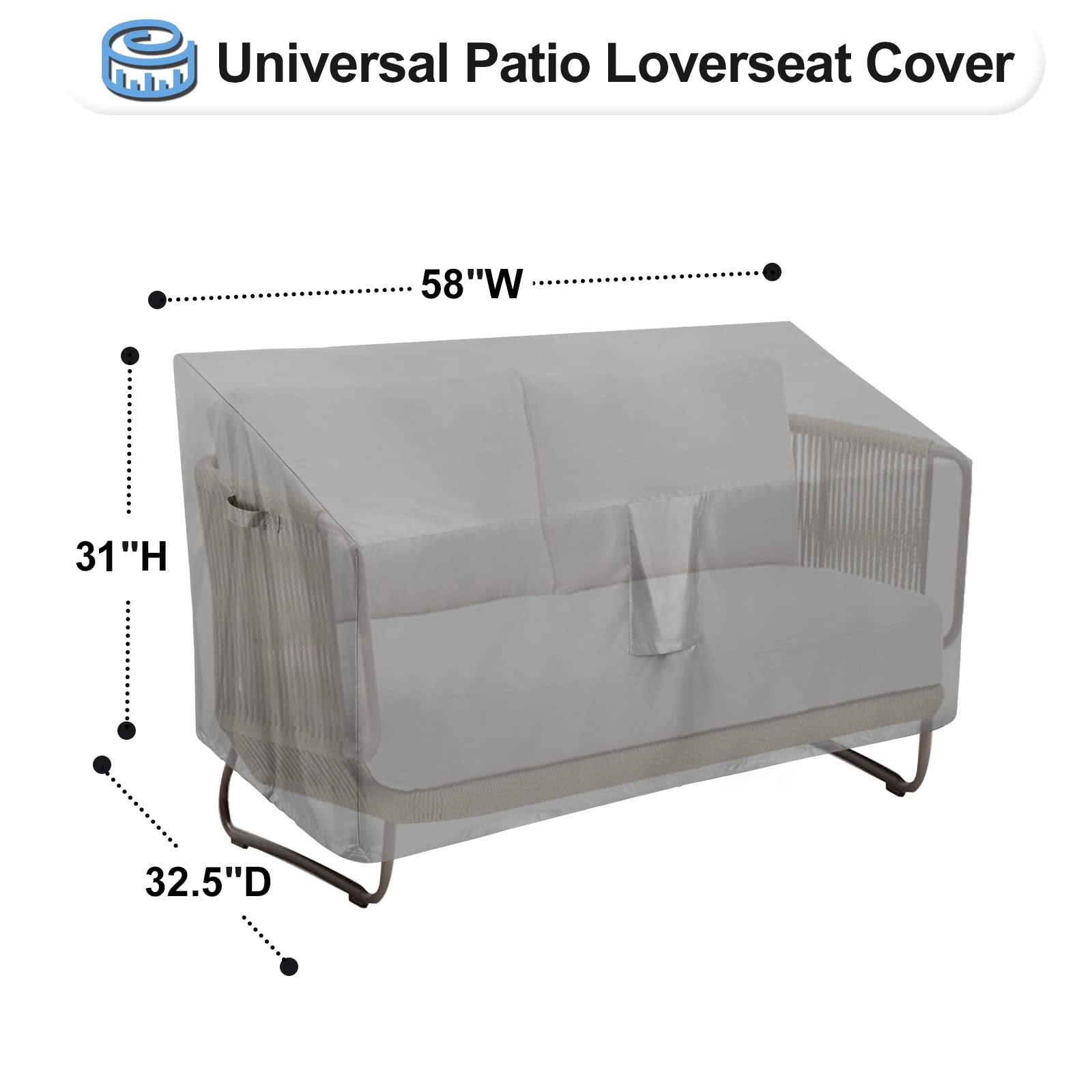 Outdoorlines Outdoor Waterproof Patio Loveseat Couch Cover - Uv Resistant Patio Sofa Furniture Covers Weatherproof Heavy Duty Glider Covers For Outdoor Furniture, 58Wx32.5Dx31H Inches, Gray
