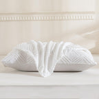 Jellymoni 2 Pack White Pillowcases Standard Size, Soft Microfiber Geometric Tufted Pillow Covers With Envelope Closure (Pillows