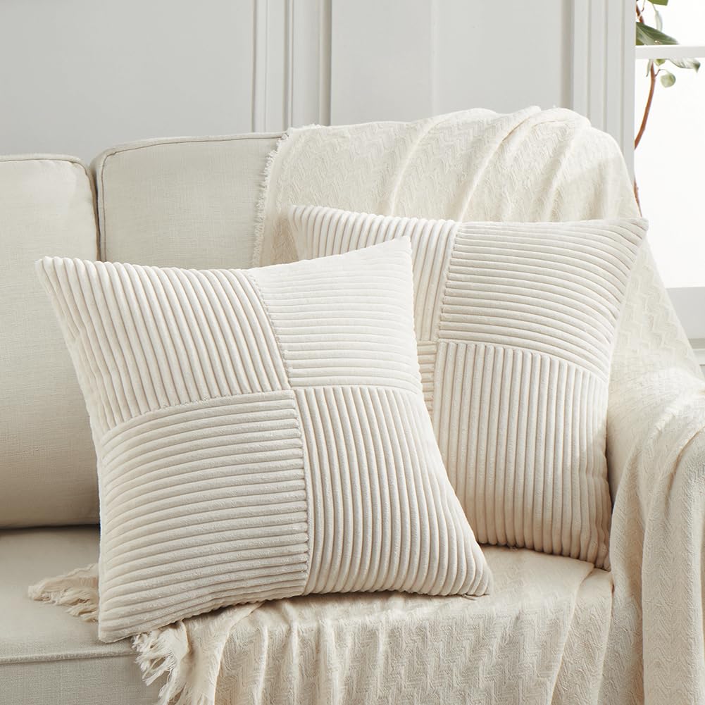 Fancy Homi 2 Packs Cream Decorative Throw Pillow Covers 22X22 Inch For Living Room Couch Bed Sofa, Rustic Farmhouse Boho Home De