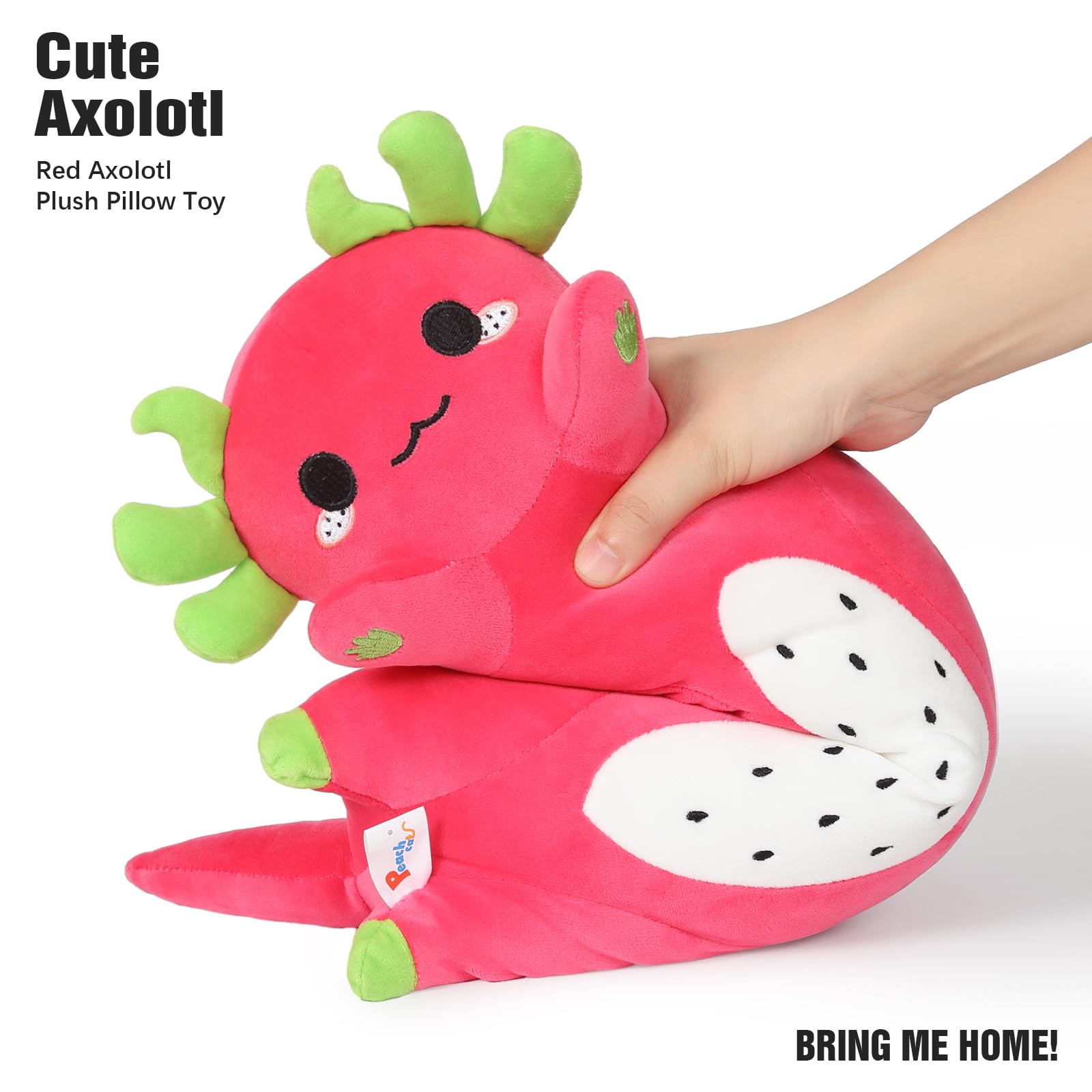PEACH CAT Axolotl Plush Pillow Toy - Kawaii Pitaya Design, 19.6" Red B Cotton Stuffed Animal for Kids