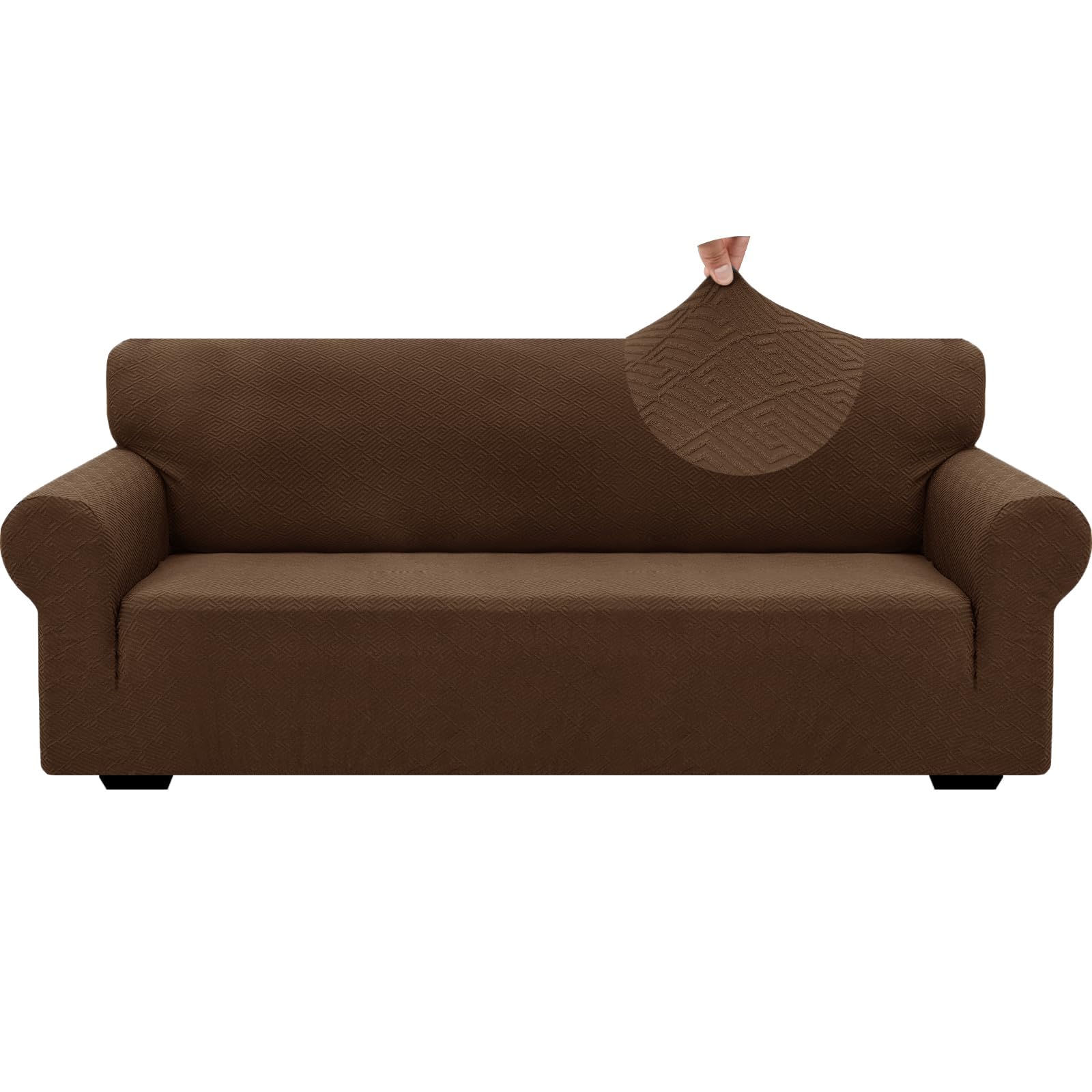 Znsayotx 1 Piece Jacquard Couch Covers For 3 Cushion Couch Living Room High Stretch Sofa Cover Pets Dogs Friendly Anti Slip Thickened Slipcovers Furniture Protector (Large, New Pattern Coffee)
