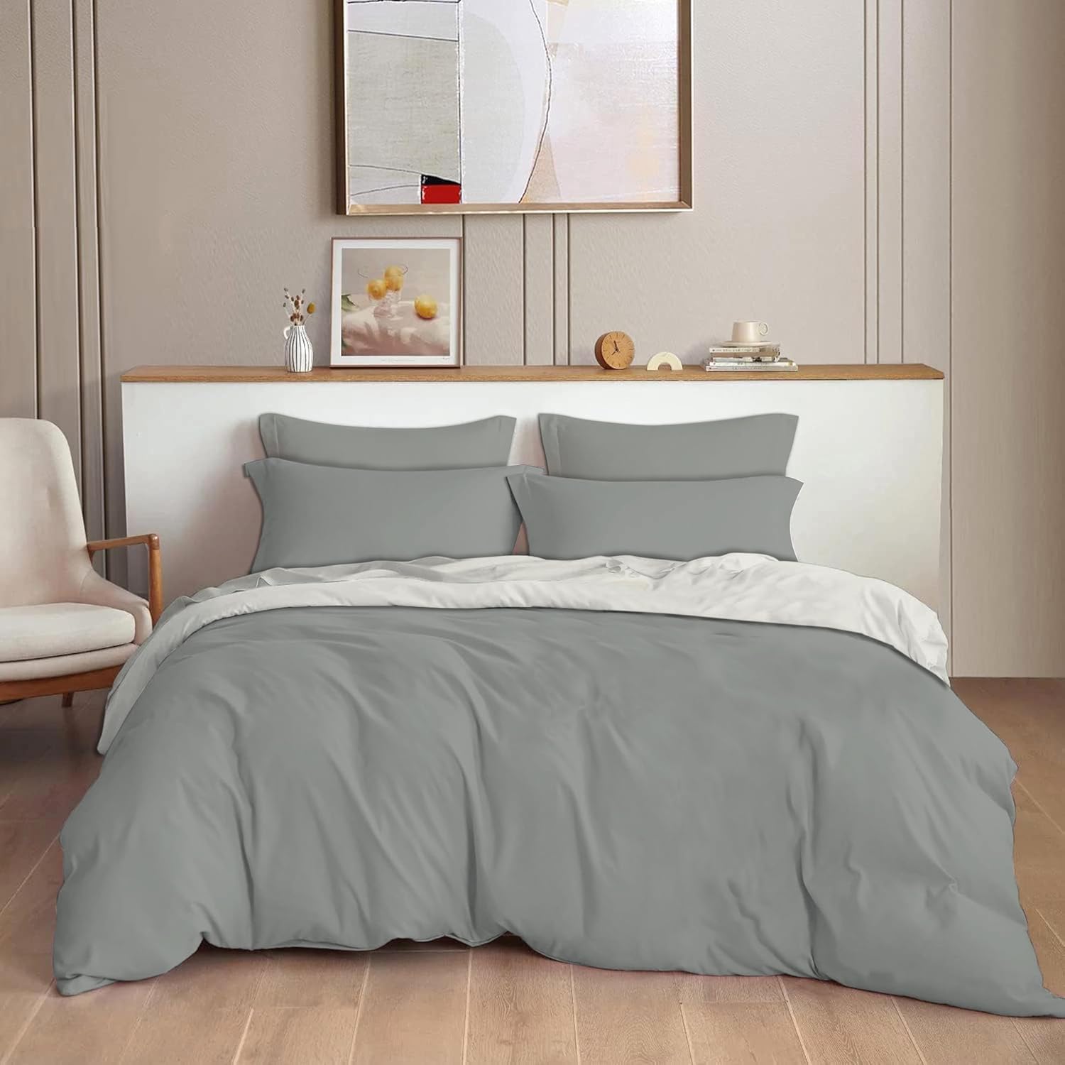 Decomizer Plain Solid Glace Cotton King Size Duvet Cover Ii Razai Ii Quilt Cover For Double Bed With Zipper Closure  Solid Grey