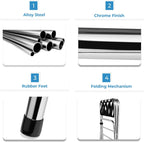 2-Tier Folding Luggage Rack with Nylon Straps, Rubber Feet, Chrome Finish