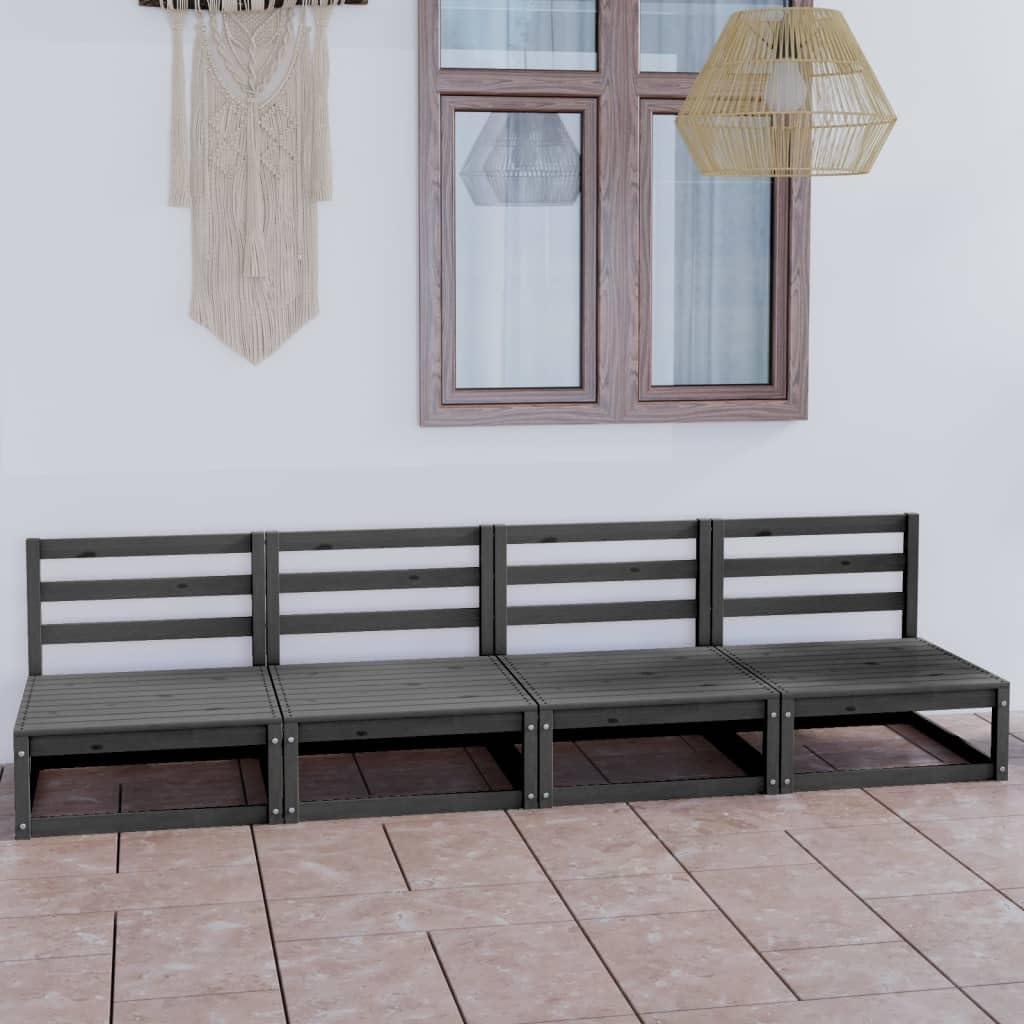 vidaXL Solid Pinewood Patio 4-Seater Sofa Garden Outdoor Lawn Yard Terrace Balcony Wooden Sectional Middle Sofa Seat Seating Furniture Gray