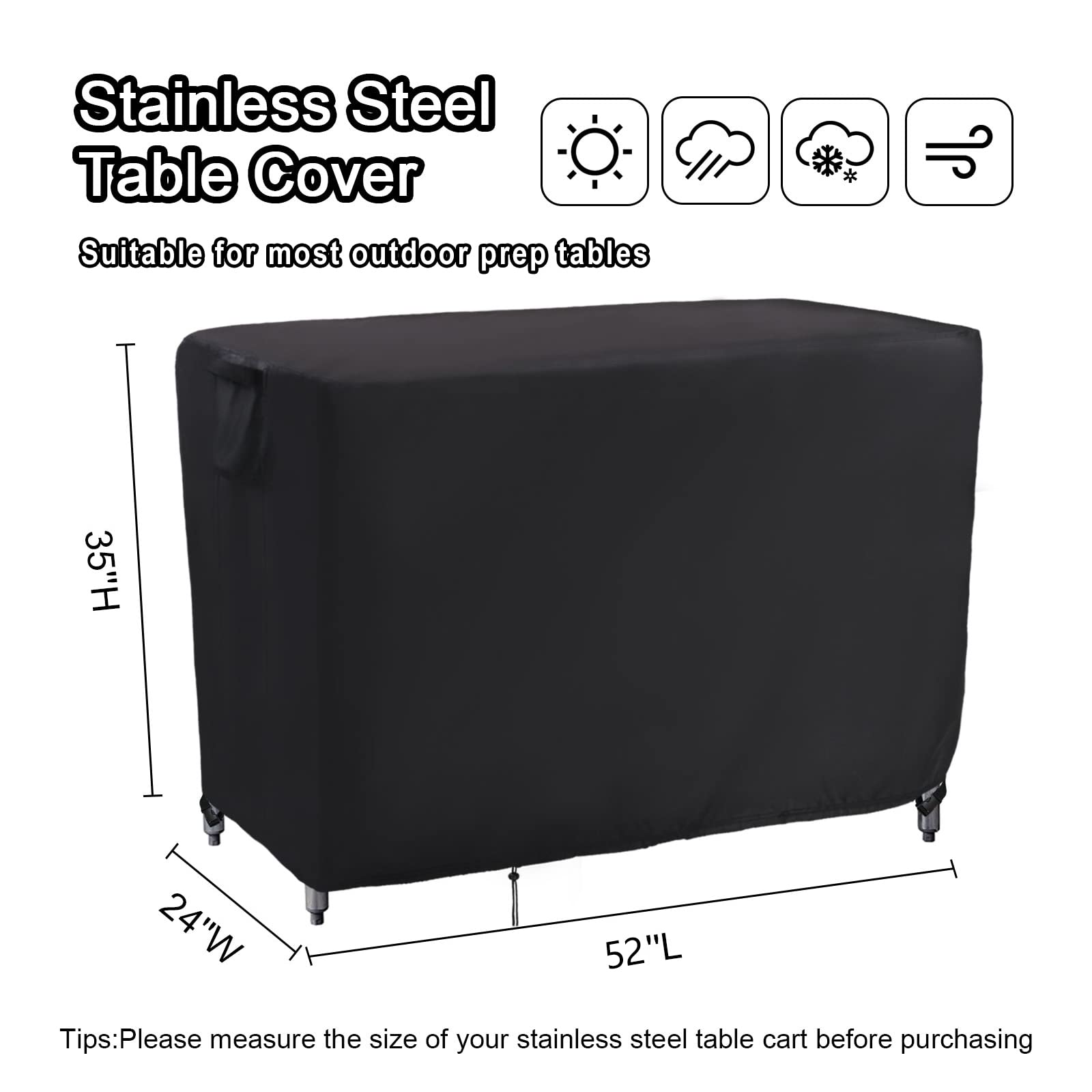 Kingling Outdoor Prep Table Cover For Food Prep Cart Table, 52 Inch Stainless Steel Table Cover Metal Table Cover Waterproof Protection For Patio Prep Grill Table - 52''L X 24''W X 35''H