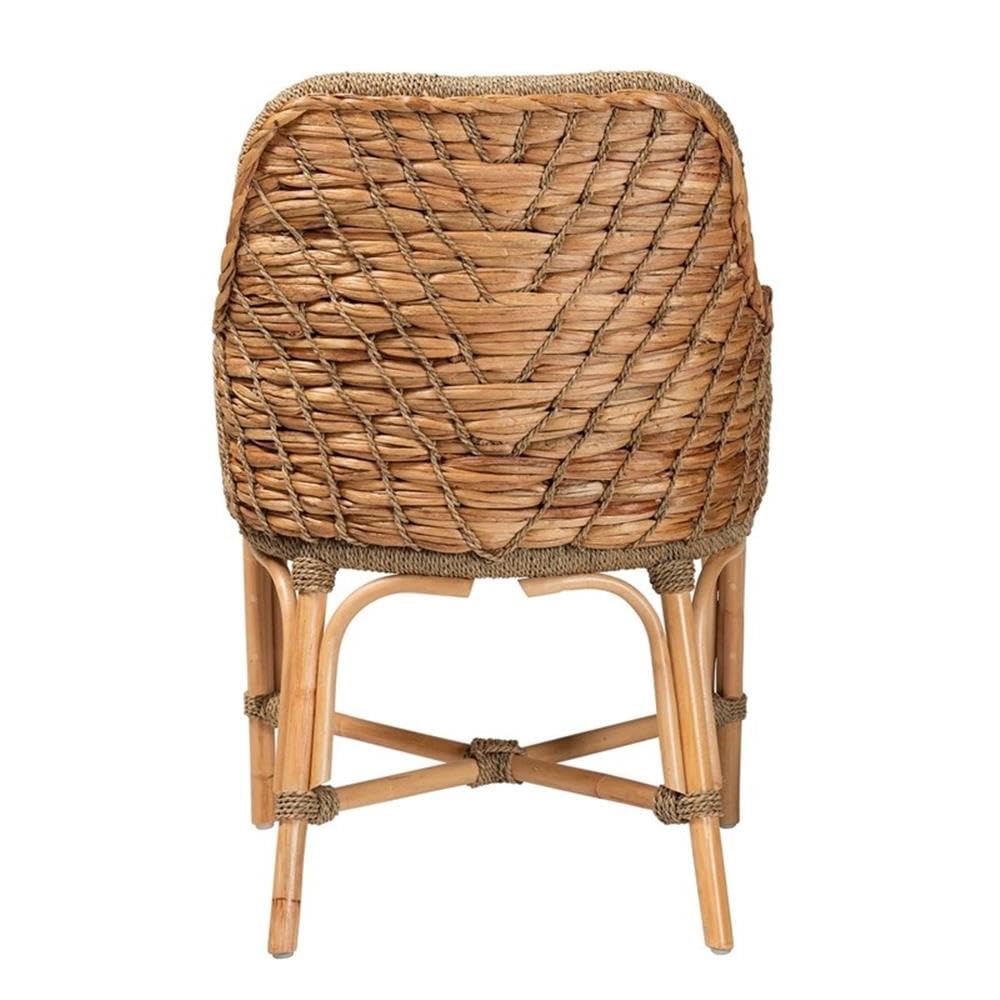 Baxton Studio Kyle Natural Brown Woven Rattan Dining Arm Chair with Cushion