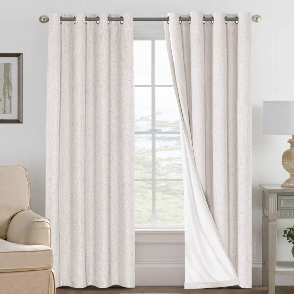 H.VERSAILTEX 100% Blackout Curtains Ivory, Linen Blackout Curtains 96 inch Curtains 2 Panel Set, Elegant Curtains for Bedroom Gr