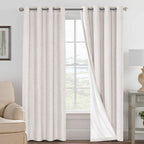 H.VERSAILTEX 100% Blackout Curtains Ivory, Linen Blackout Curtains 96 inch Curtains 2 Panel Set, Elegant Curtains for Bedroom Gr