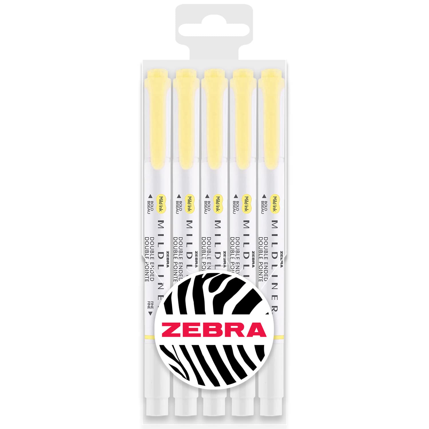 Zebra Mildliner Creative Marker Highlighter Pens - Double Ended - Chisel & Bullet Tip - Wallet Set Of 5 (Yellow)