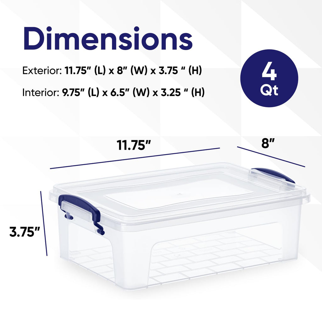 Superio 4 Qt Clear Plastic Storage Bins With Lids And Latches, Organizing Containers, Stackable Plastic Tote For Household, Gara