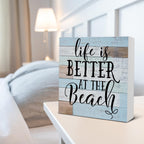 Hoijaumai Life Is Better At The Beach Wooden Box Sign Desk Decor, Beach House Sign Beach Life Quote Wood Sign For Home Beach Hou