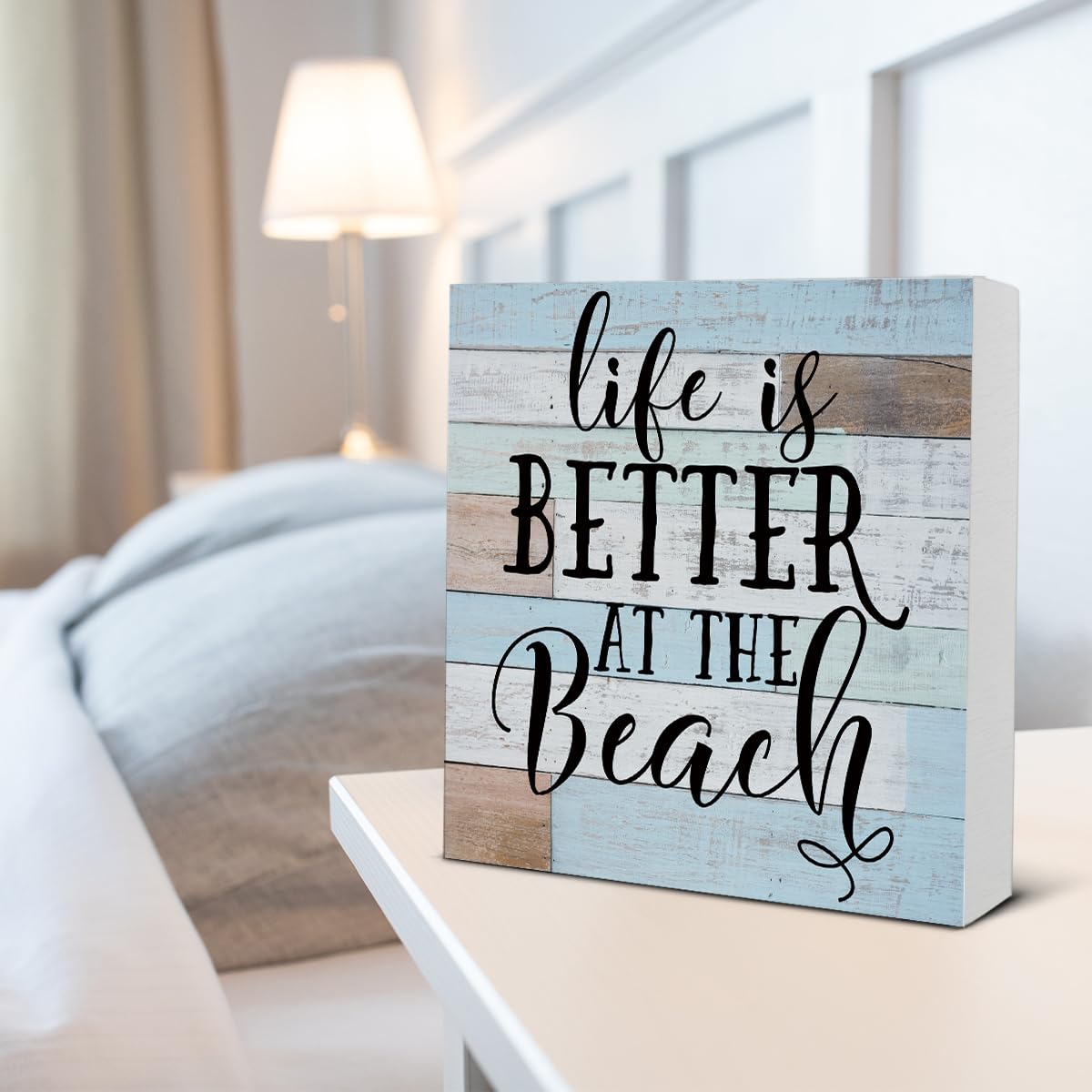 Hoijaumai Life Is Better At The Beach Wooden Box Sign Desk Decor, Beach House Sign Beach Life Quote Wood Sign For Home Beach Hou