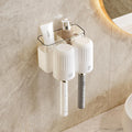 Kienlix Self Adhesive Wall Mounted Toothbrush Holder with 2 Cups and Storage Basket, (White)