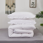 Luxlovery White Ruffle Comforter Set Full Farmhouse Boho Bedding Comforter Set Plain White Shabby Chic Solid Cotton Blanket Quil