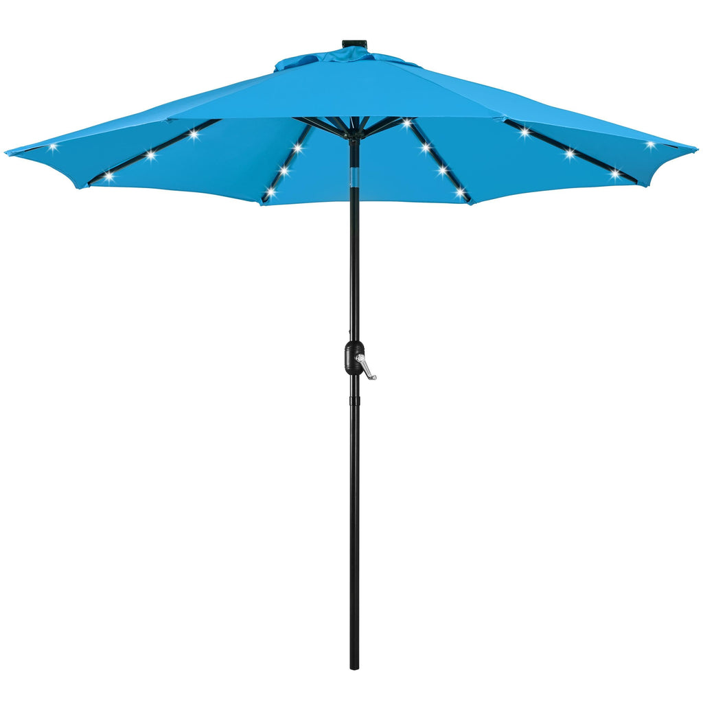 Yaheetech 9Ft Solar Powered Patio Umbrella - Uv Protection Market Table Umbrella W/ 32 Led Lights & Push Button Tilt & Crank Lift System For Garden/Lawn/Deck/Backyard/Pool,Sky Blue