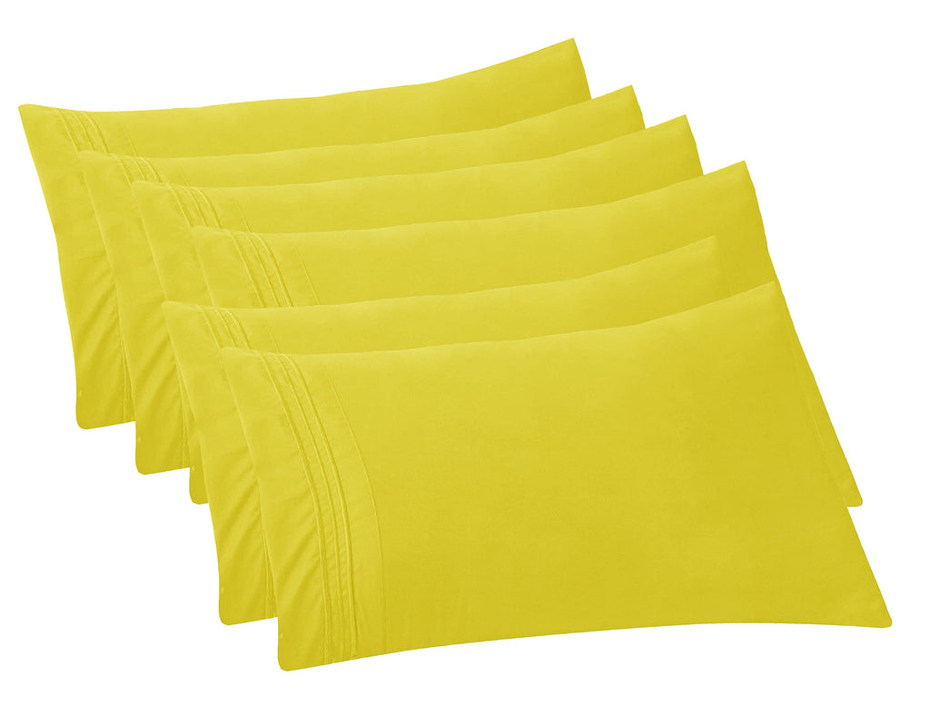 Elegant Comfort 6-Pack Solid Pillowcases 1500 Thread Count Egyptian Quality - Easy Care, Smooth Weave, Wrinkle And Stain Resistant, Easy Slip-On, 6-Piece Set, King Pillowcase, Yellow