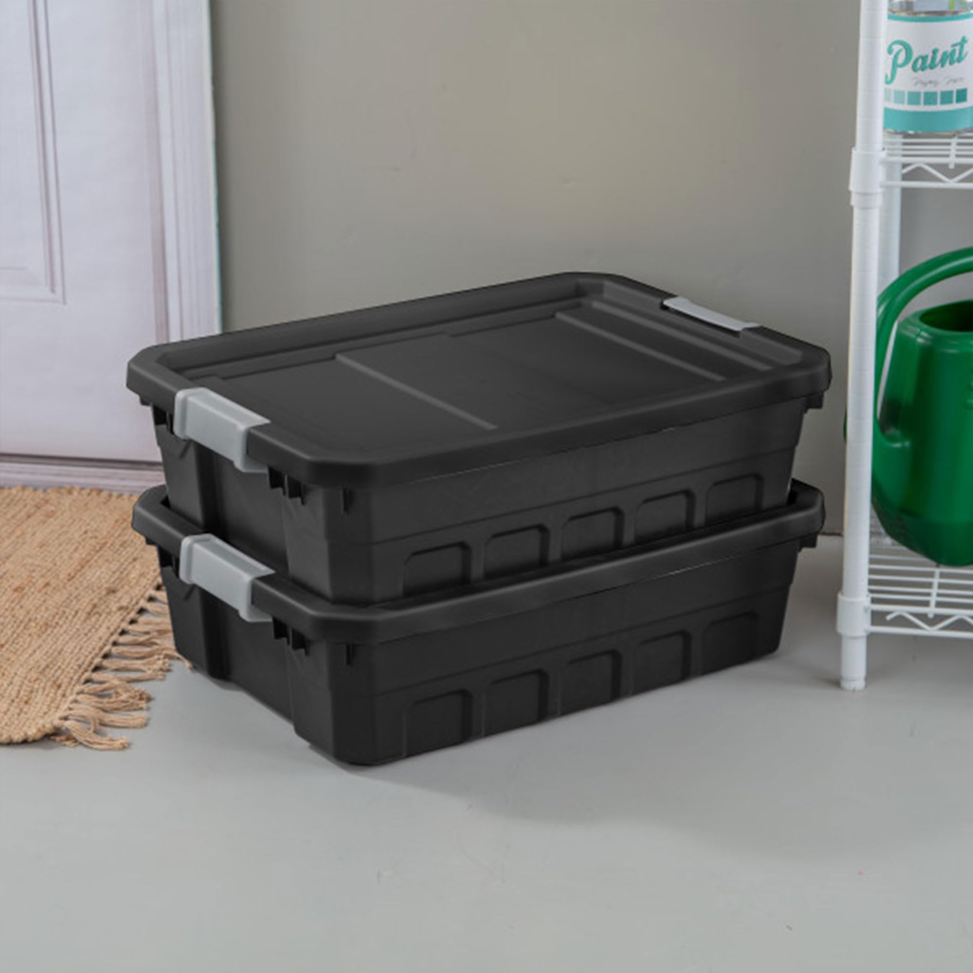 Sterilite 10 Gallon Plastic Stacker Tote, Heavy Duty Lidded Storage Bin Container For Stackable Garage And Basement Organization