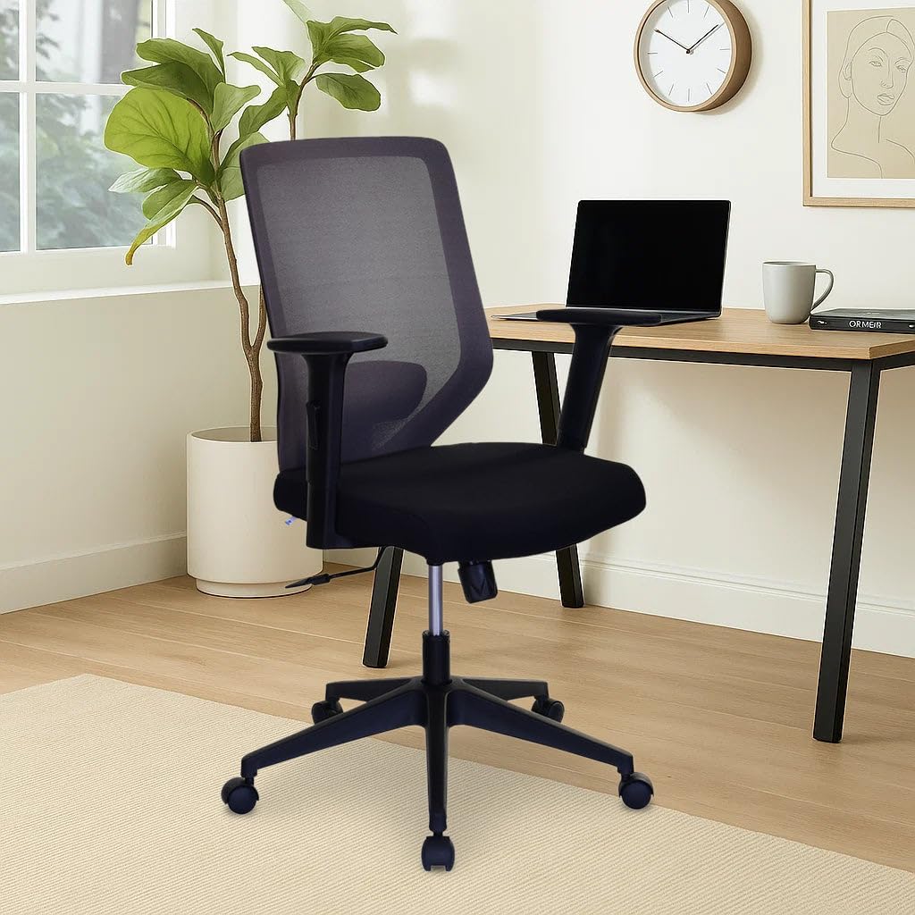 Nilkamal Poise Mid Back Ergonomic Office Chair| Breathable Mesh Back| Adjustable Height | 3D Adjustable Pupadded Armrests | For