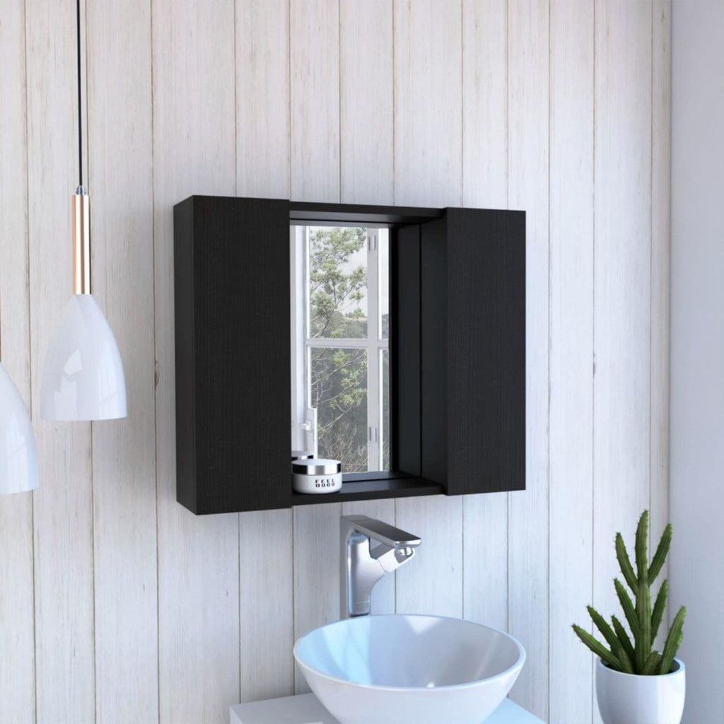 Garnet Medicine Cabinet With Mirror, 6 Inner Shelves, And External Shelf, Black