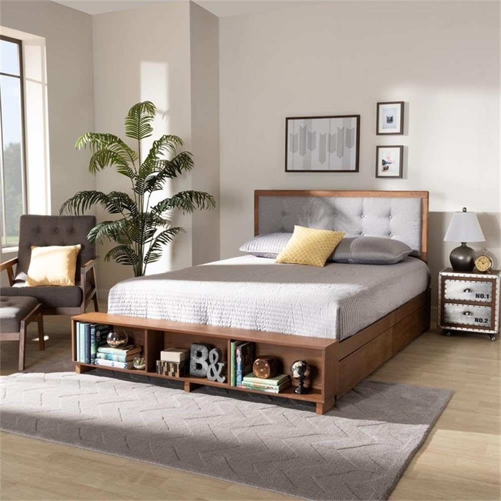 Baxton Studio Cosma Modern Transitional Ash Walnut Brown Finished Wood 4-Drawer Full Size Platform Storage Bed