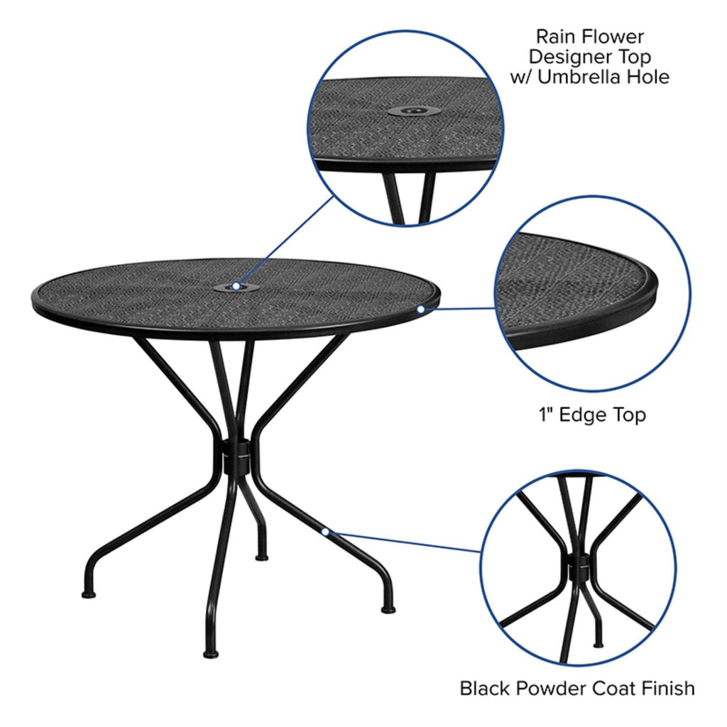 Flash Furniture Oia Commercial Grade 35.25" Round Black Indoor-Outdoor Steel Patio Table With Umbrella Hole
