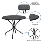 Flash Furniture Oia Commercial Grade 35.25" Round Black Indoor-Outdoor Steel Patio Table With Umbrella Hole