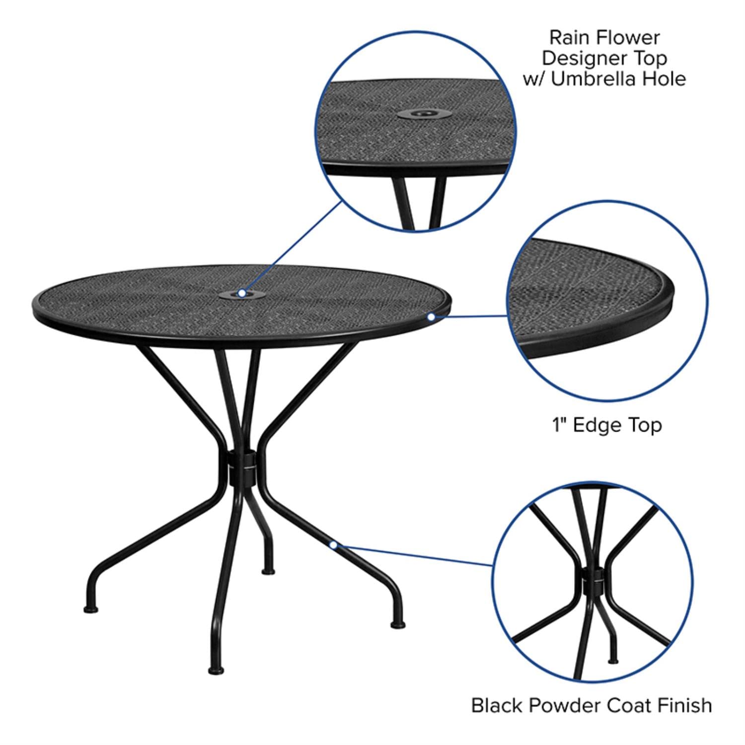 Flash Furniture Oia Commercial Grade 35.25" Round Black Indoor-Outdoor Steel Patio Table With Umbrella Hole