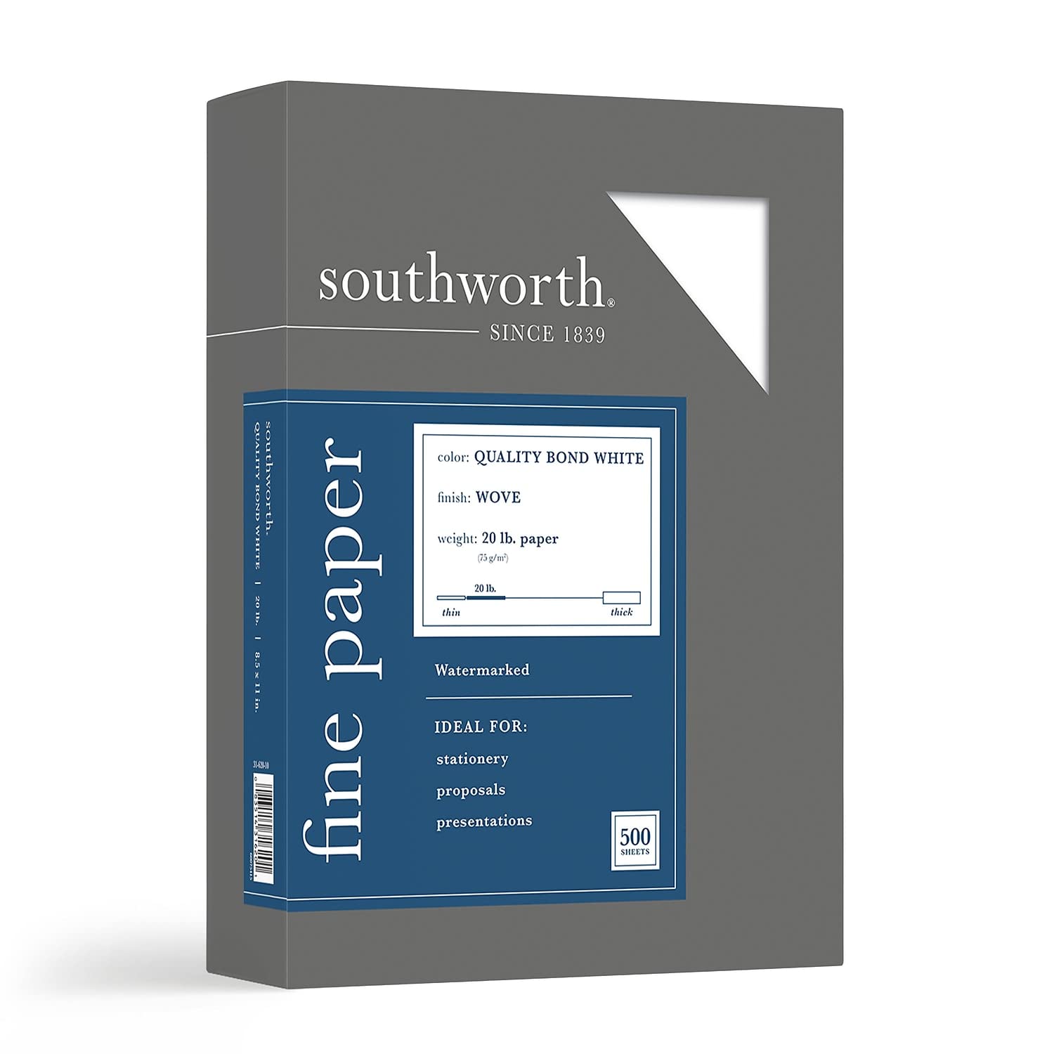 Southworth 3162010 Quality Bond #1 Sulphite Paper White 20 Lbs. Wove 8-1/2 X 11 500/Box