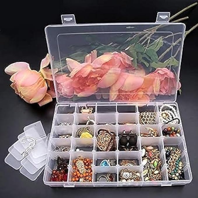 Copelle 36 Grid Cells Multipurpose Clear Transparent Plastic Storage Box with Removable Dividers Jewelry Box Organizer Storage C