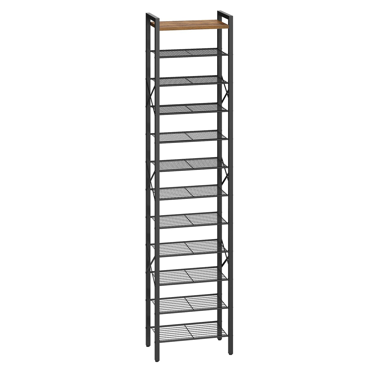 YATINEY 12Tier Narrow Shoe Rack, Tall Shoe Rack for 1224 Pairs, Slim Shoe Storage Organizer with Wooden Top, Space Saving, Met