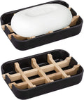 Aoheuo Modern Bamboo Fiber soap Holder and soap Dish Combination (Removable), Black, 5.12 Long by 3 Wide, 0.98 inches high, Used