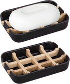 Aoheuo Modern Bamboo Fiber soap Holder and soap Dish Combination (Removable), Black, 5.12 Long by 3 Wide, 0.98 inches high, Used