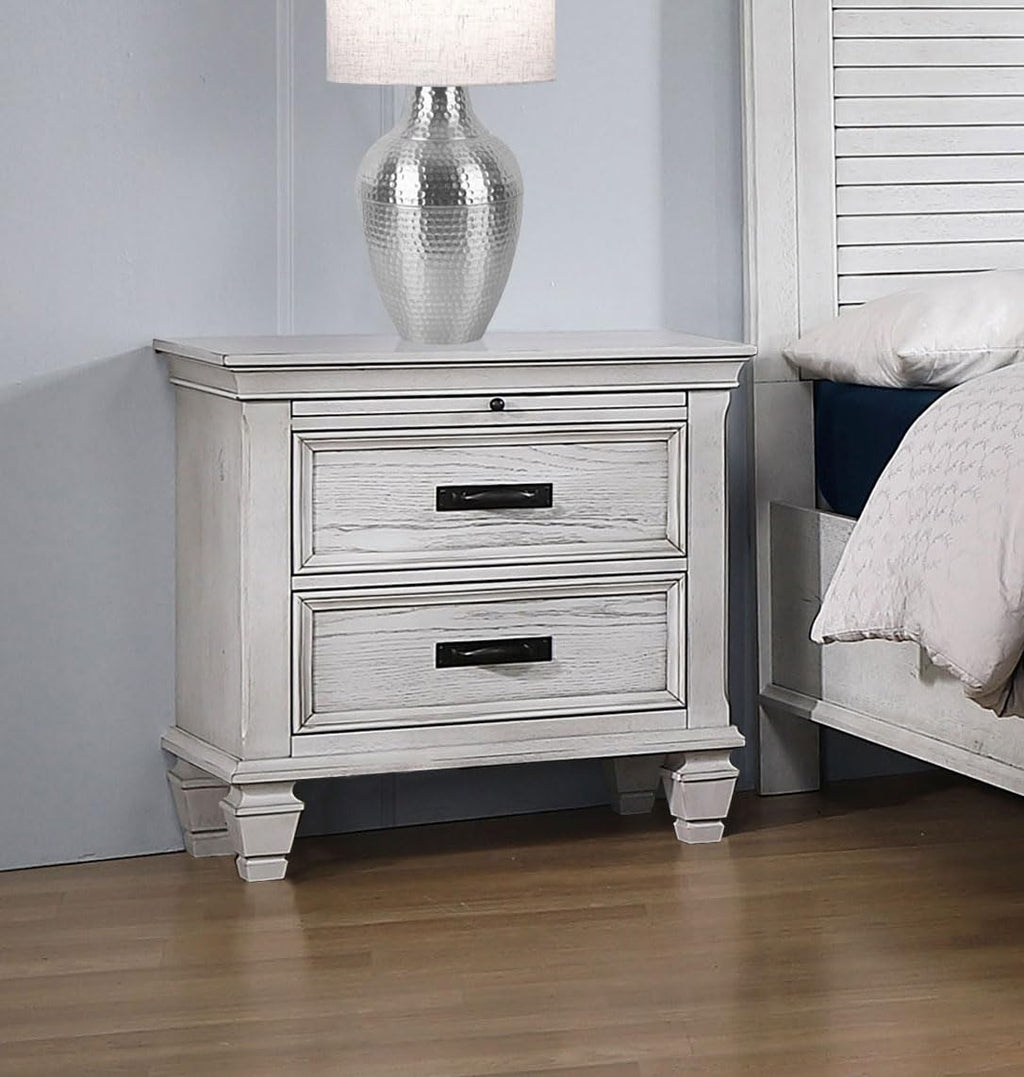 Coaster Home Furnishings Franco Farmhouse Wood 2-Drawer Bedroom Nightstand Bedside Table Organizer Unit Distressed White 205332