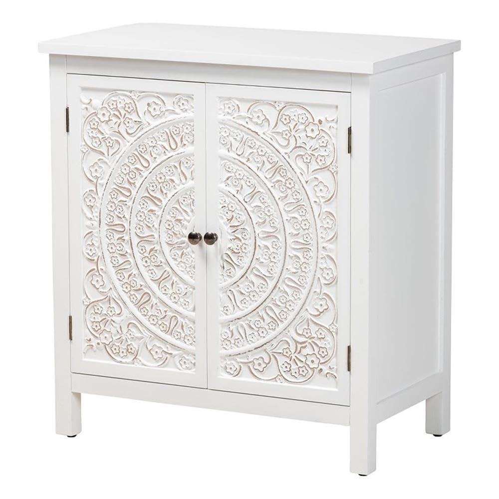 Baxton Studio Yelena 31.5-Inch Storage Cabinet With 2 Shelves, White/Chrome (236-13335-Hit)